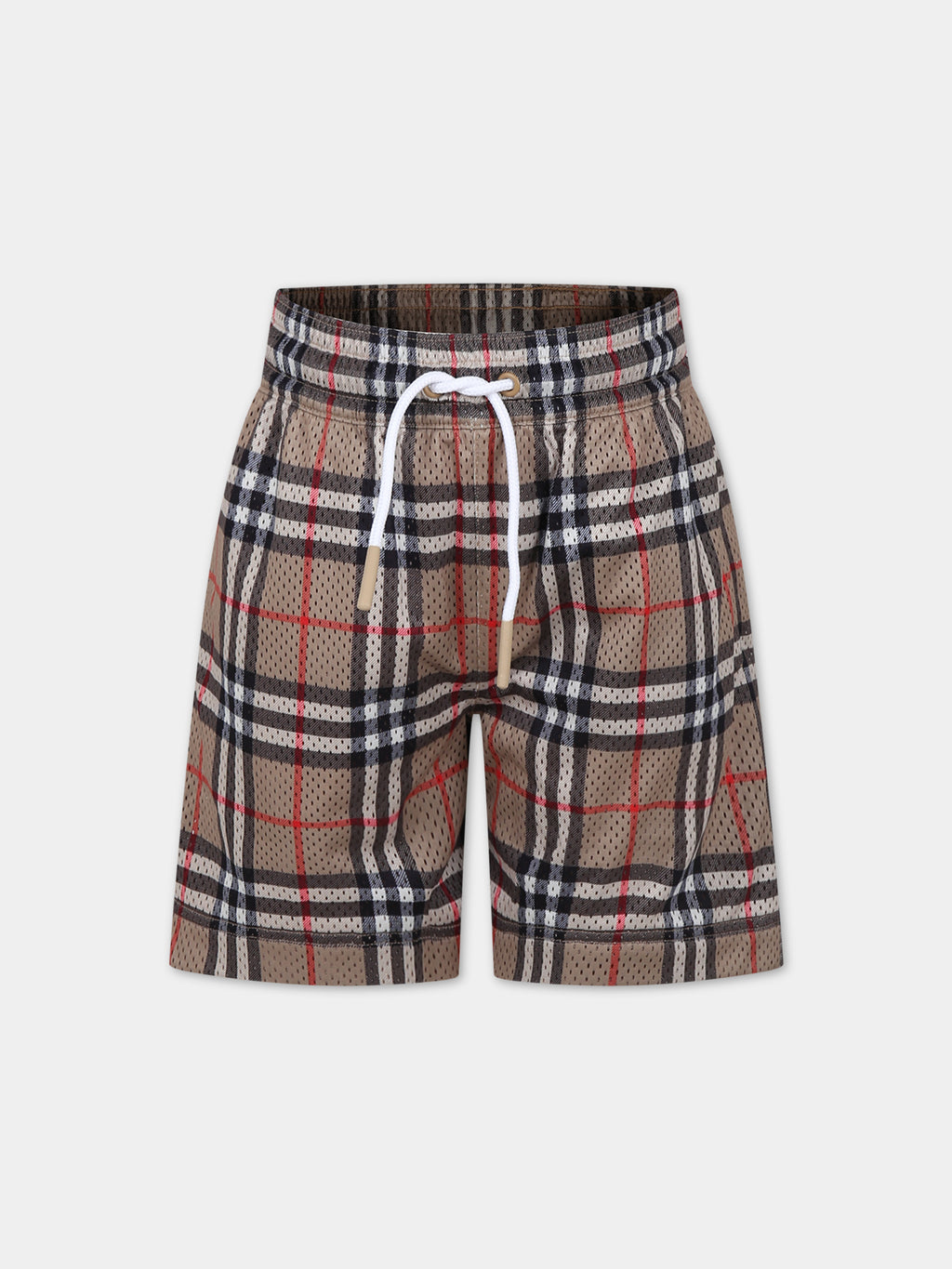 Beige sports shorts for boy with iconic vintage check